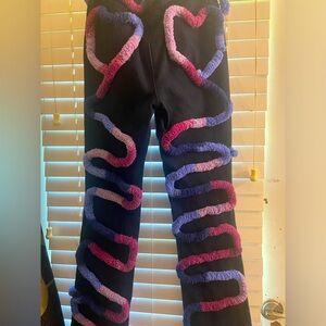 Custom set crop hoodie and boot cut low waist jeans with yarn designs